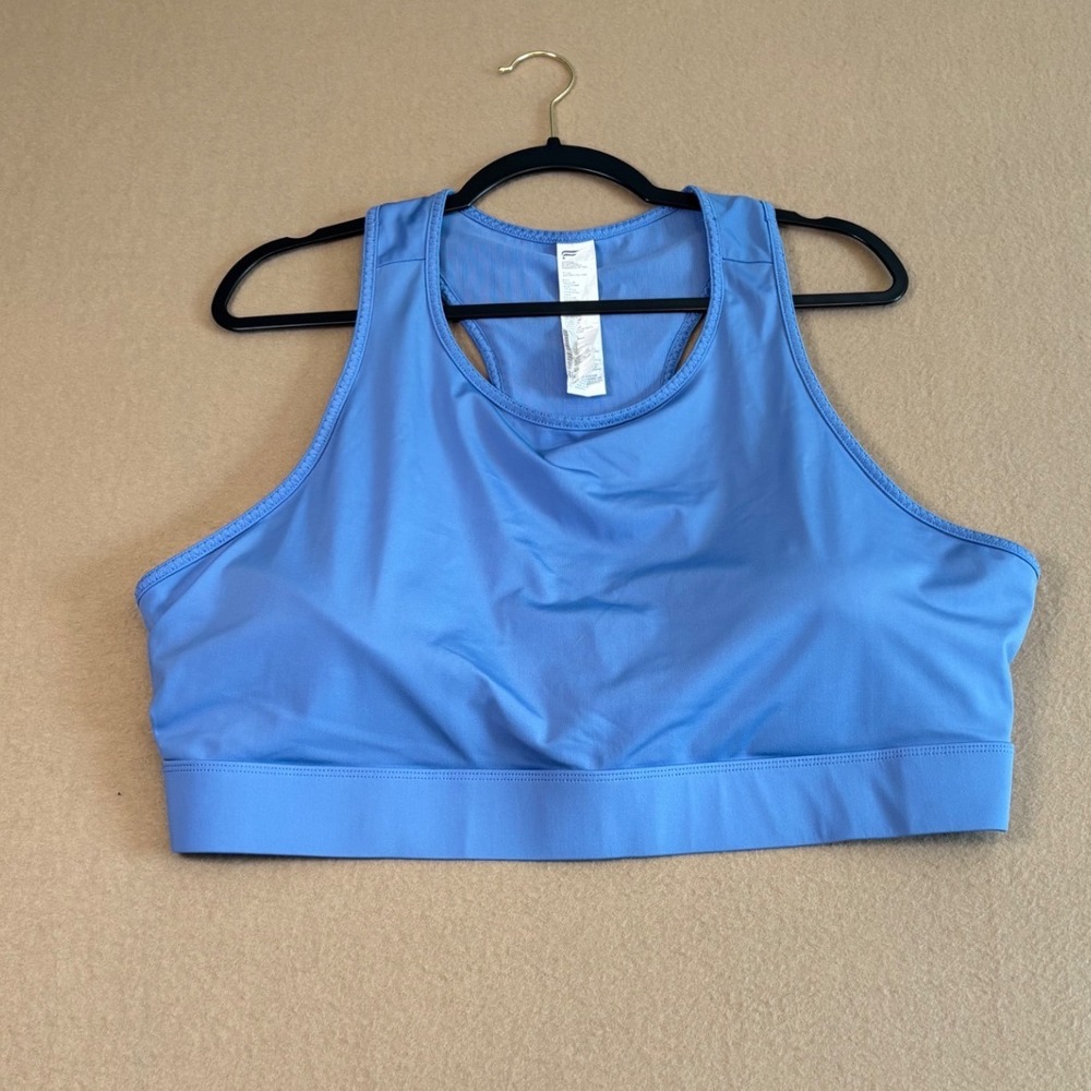 Fabletics Blue High Neck Racerback Sports Bra with Back Pocket Womens 4X